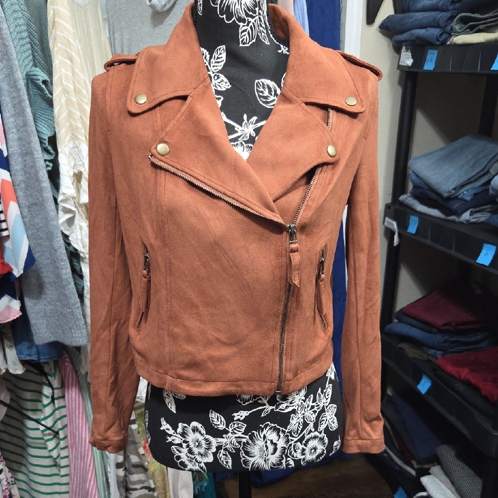 Women's Suede Biker Jacket in Rust